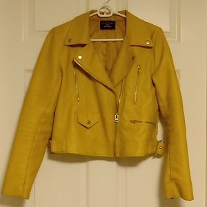 Love Tree yellow faux leather moto jacket